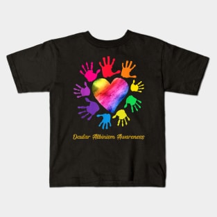 We Wear Rainbow Heart For Ocular Albinism Awareness Kids T-Shirt